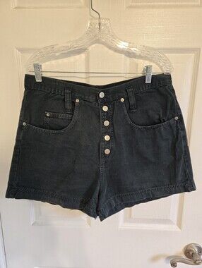 Vintage Nada Nuff High Waisted Denim Shorts 90s Green Black Button Fly Sz L